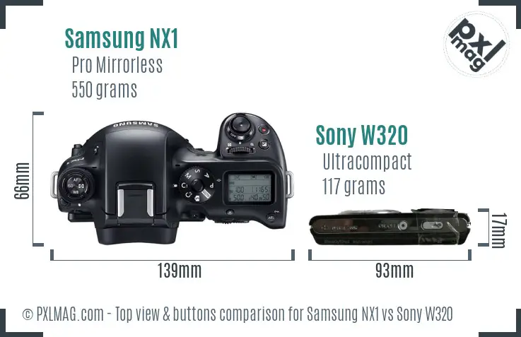 Samsung NX1 vs Sony W320 top view buttons comparison