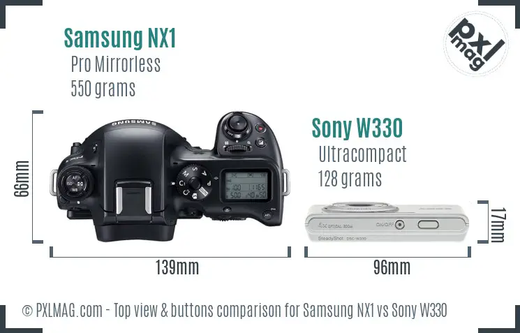 Samsung NX1 vs Sony W330 top view buttons comparison