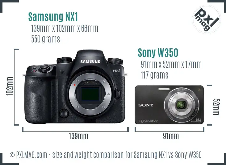 Samsung NX1 vs Sony W350 size comparison