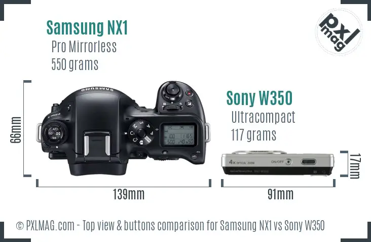 Samsung NX1 vs Sony W350 top view buttons comparison