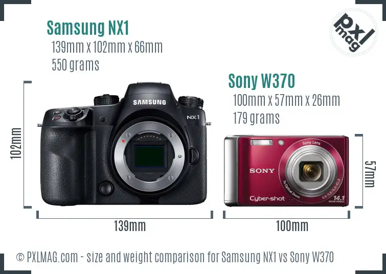 Samsung NX1 vs Sony W370 size comparison