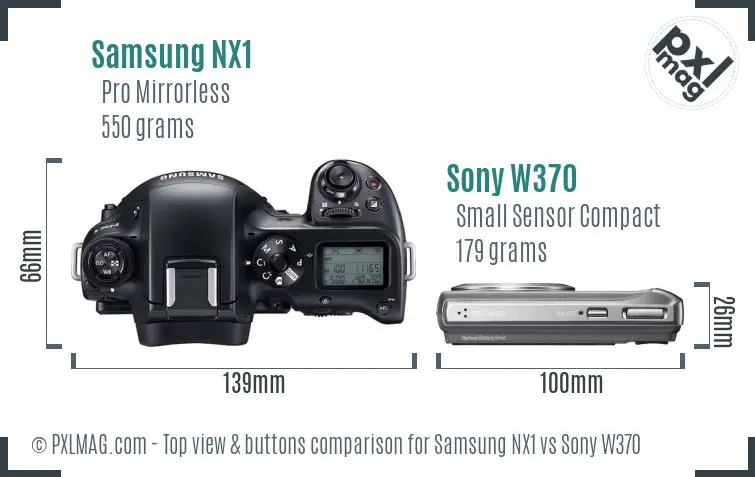 Samsung NX1 vs Sony W370 top view buttons comparison