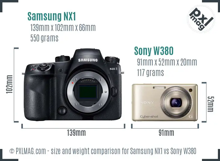 Samsung NX1 vs Sony W380 size comparison