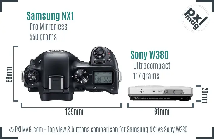 Samsung NX1 vs Sony W380 top view buttons comparison