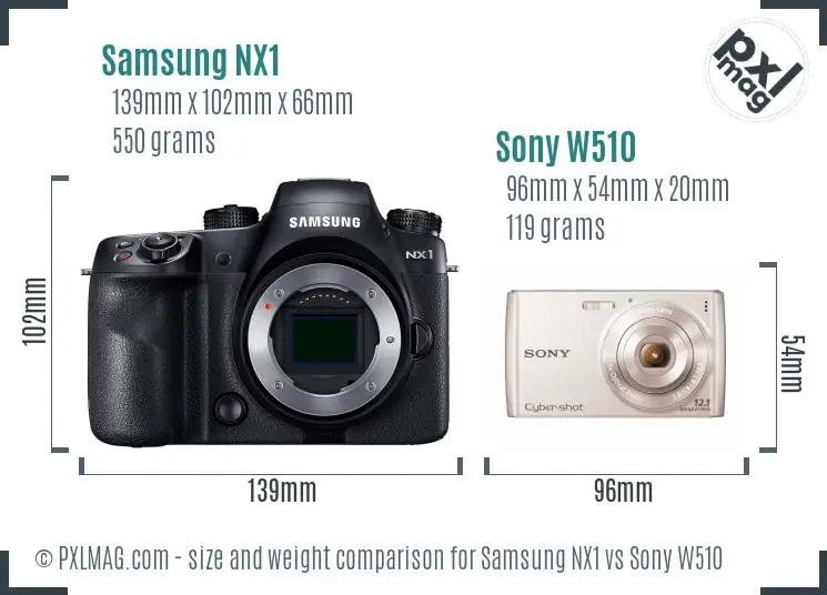 Samsung NX1 vs Sony W510 size comparison