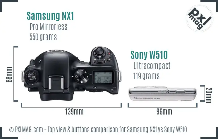 Samsung NX1 vs Sony W510 top view buttons comparison