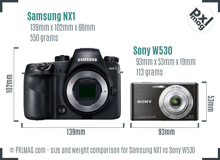Samsung NX1 vs Sony W530 size comparison