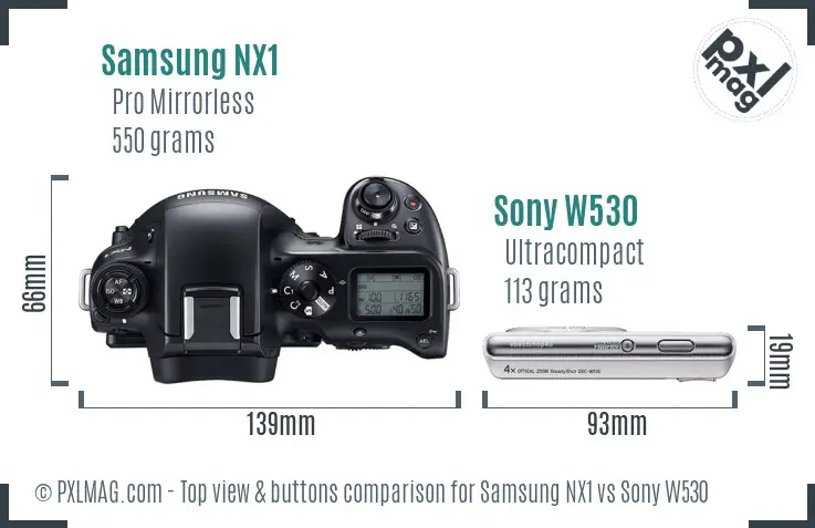 Samsung NX1 vs Sony W530 top view buttons comparison