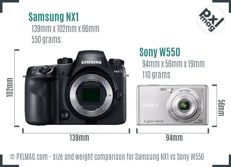 Samsung NX1 vs Sony W550 size comparison