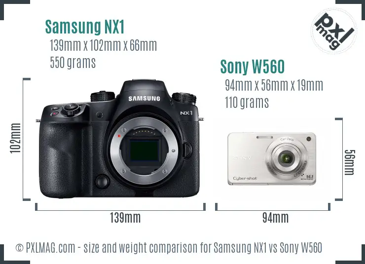 Samsung NX1 vs Sony W560 size comparison