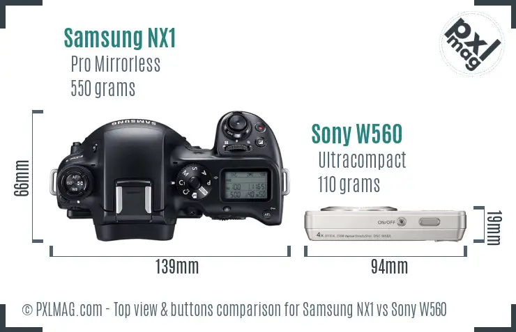 Samsung NX1 vs Sony W560 top view buttons comparison
