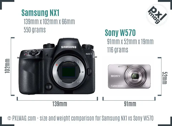 Samsung NX1 vs Sony W570 size comparison