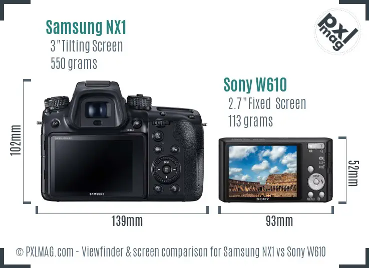 Samsung NX1 vs Sony W610 Screen and Viewfinder comparison