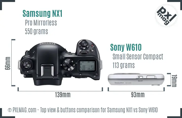 Samsung NX1 vs Sony W610 top view buttons comparison