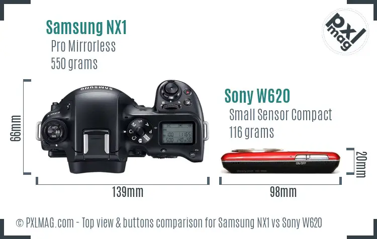 Samsung NX1 vs Sony W620 top view buttons comparison