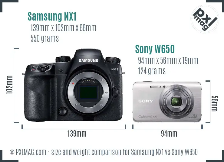 Samsung NX1 vs Sony W650 size comparison