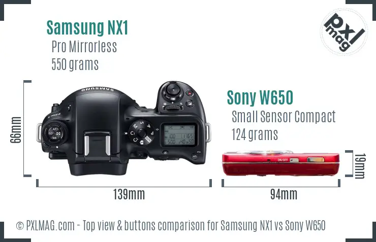 Samsung NX1 vs Sony W650 top view buttons comparison
