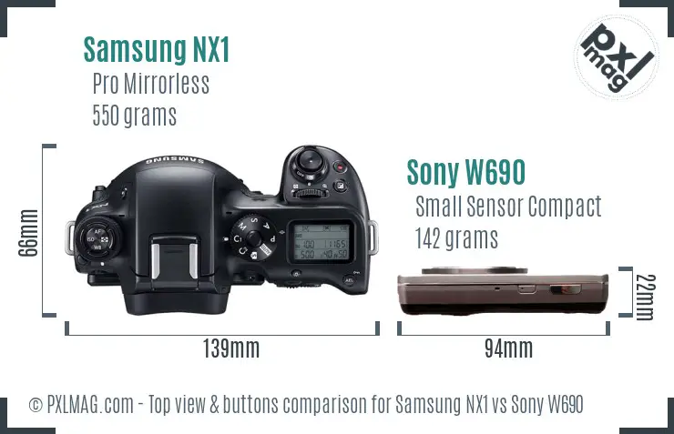 Samsung NX1 vs Sony W690 top view buttons comparison