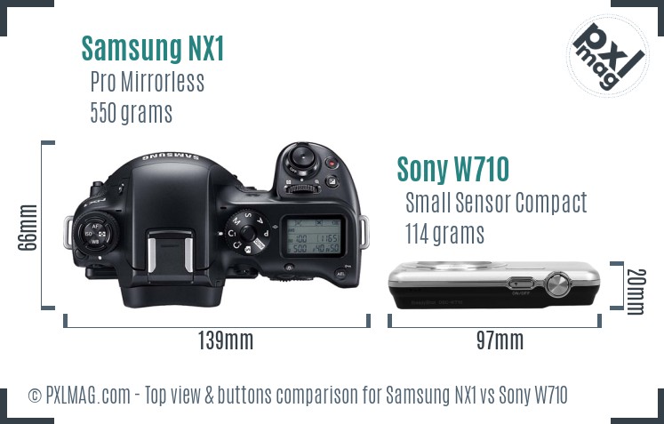 Samsung NX1 vs Sony W710 top view buttons comparison