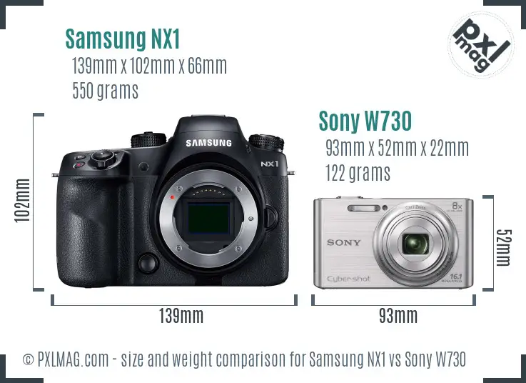 Samsung NX1 vs Sony W730 size comparison