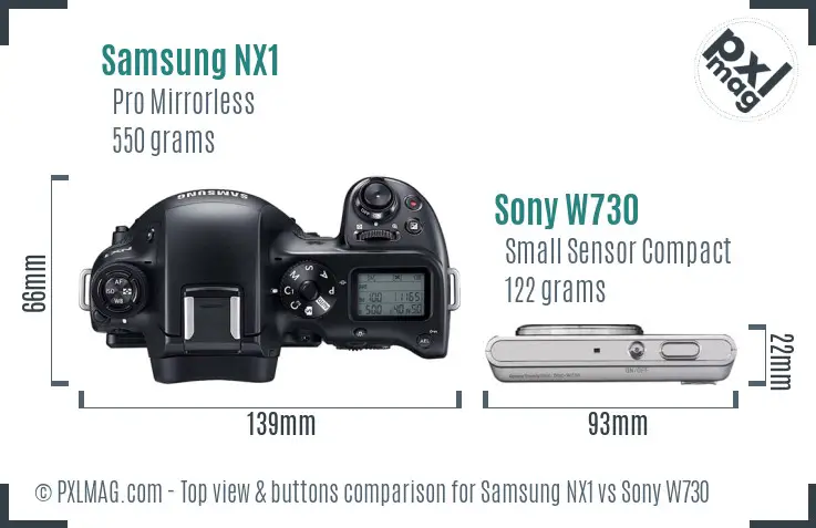 Samsung NX1 vs Sony W730 top view buttons comparison