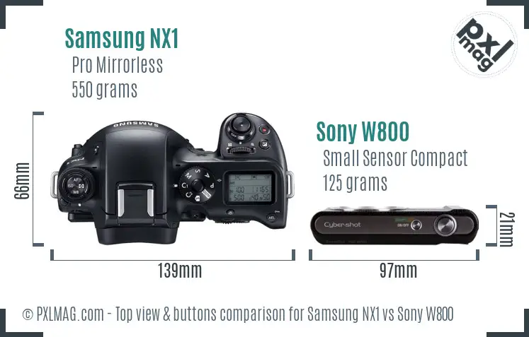 Samsung NX1 vs Sony W800 top view buttons comparison
