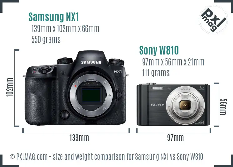 Samsung NX1 vs Sony W810 size comparison