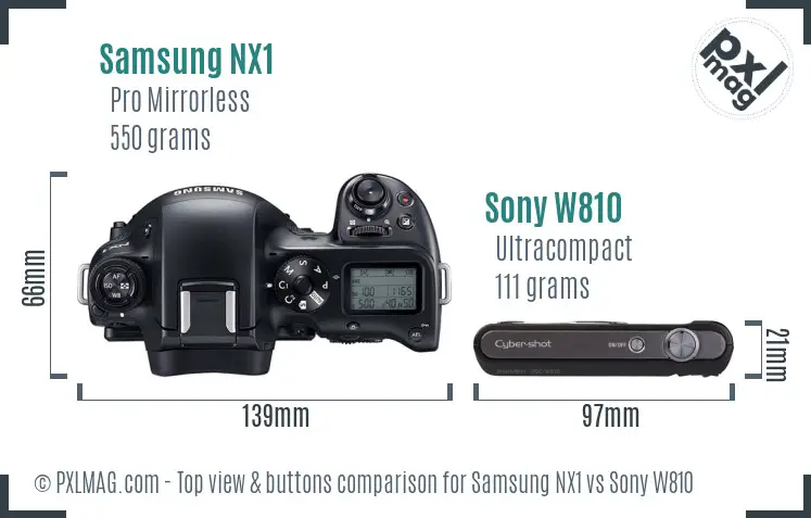 Samsung NX1 vs Sony W810 top view buttons comparison