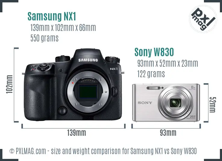 Samsung NX1 vs Sony W830 size comparison