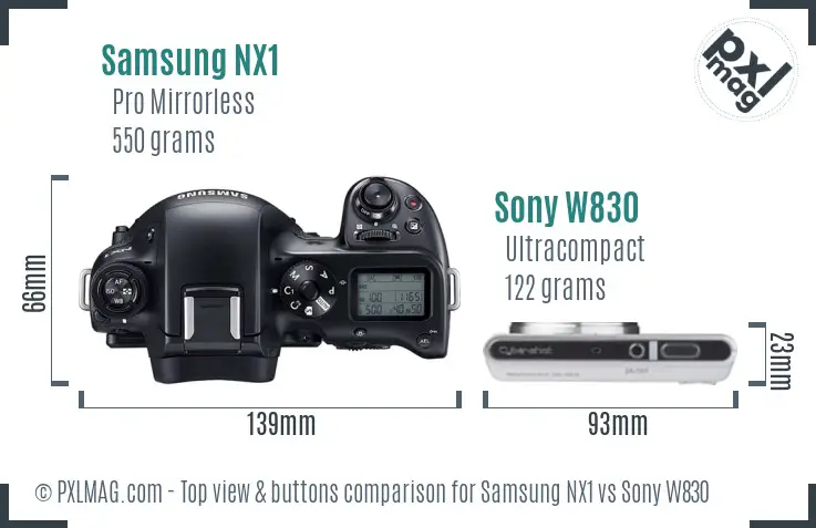 Samsung NX1 vs Sony W830 top view buttons comparison