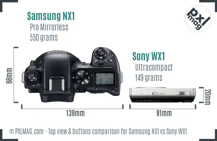 Samsung NX1 vs Sony WX1 top view buttons comparison