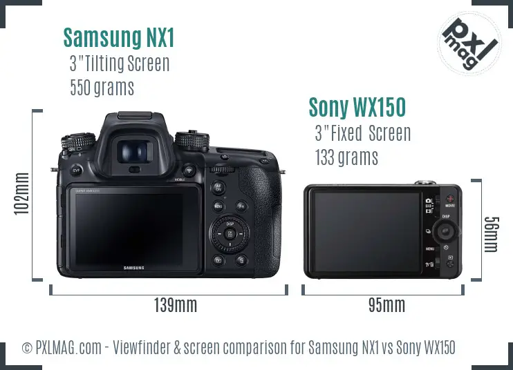 Samsung NX1 vs Sony WX150 Screen and Viewfinder comparison
