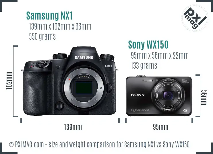 Samsung NX1 vs Sony WX150 size comparison