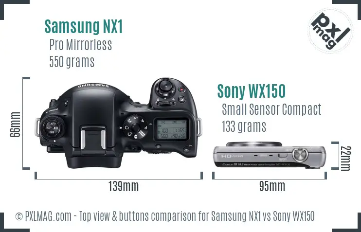 Samsung NX1 vs Sony WX150 top view buttons comparison