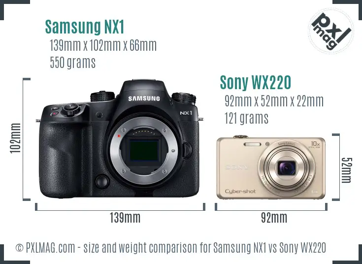 Samsung NX1 vs Sony WX220 size comparison
