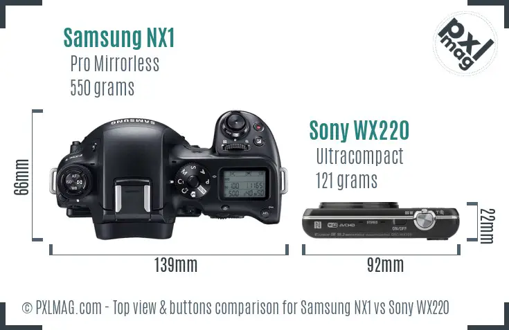Samsung NX1 vs Sony WX220 top view buttons comparison