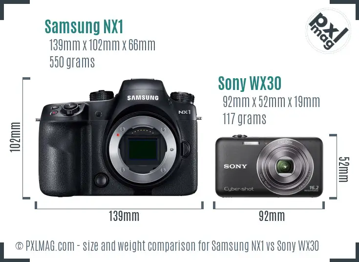 Samsung NX1 vs Sony WX30 size comparison