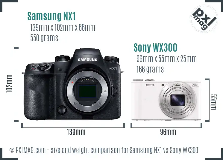 Samsung NX1 vs Sony WX300 size comparison