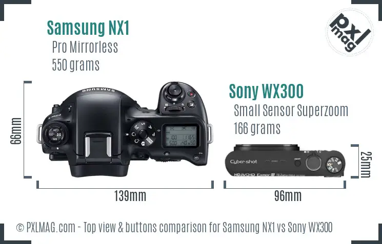 Samsung NX1 vs Sony WX300 top view buttons comparison