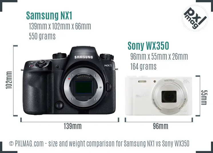 Samsung NX1 vs Sony WX350 size comparison