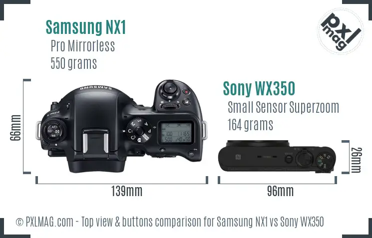 Samsung NX1 vs Sony WX350 top view buttons comparison