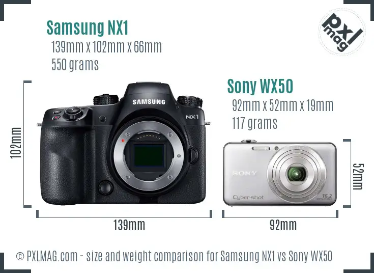Samsung NX1 vs Sony WX50 size comparison