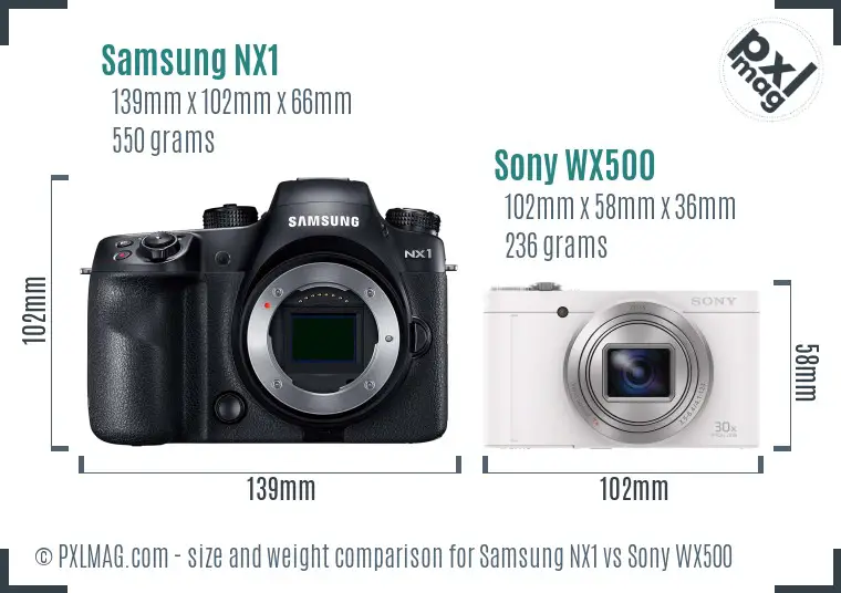 Samsung NX1 vs Sony WX500 size comparison
