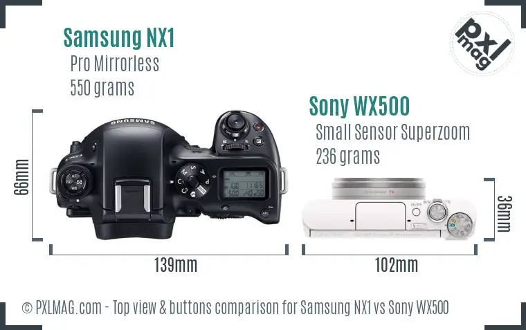Samsung NX1 vs Sony WX500 top view buttons comparison