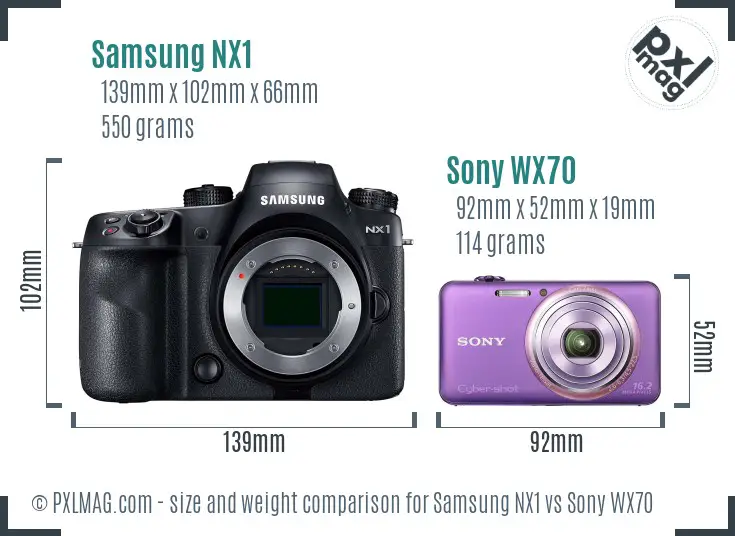 Samsung NX1 vs Sony WX70 size comparison
