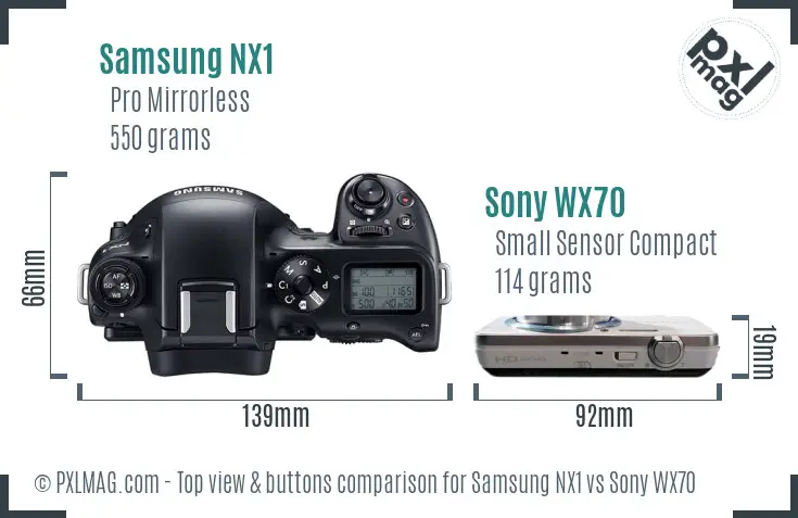 Samsung NX1 vs Sony WX70 top view buttons comparison