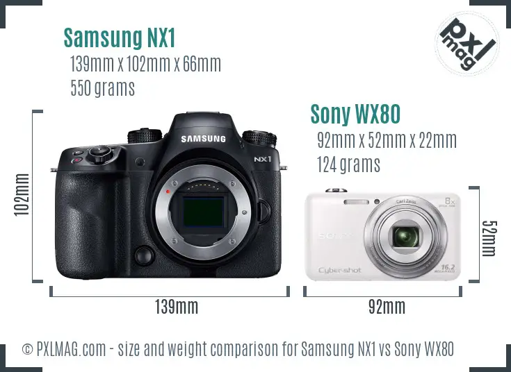 Samsung NX1 vs Sony WX80 size comparison