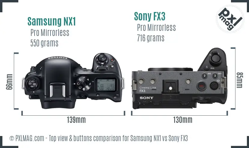 Samsung NX1 vs Sony FX3 top view buttons comparison Samsung NX1 vs Sony FX3 top view buttons comparison
