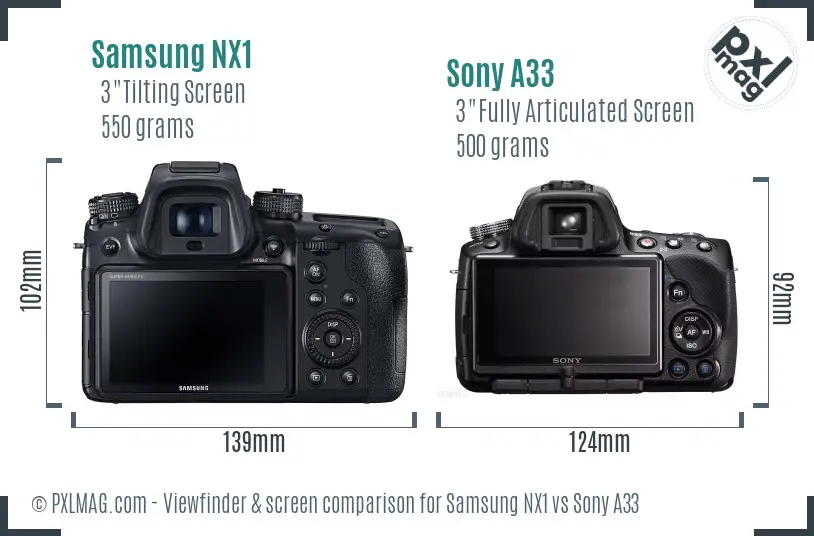 Samsung NX1 vs Sony A33 Screen and Viewfinder comparison