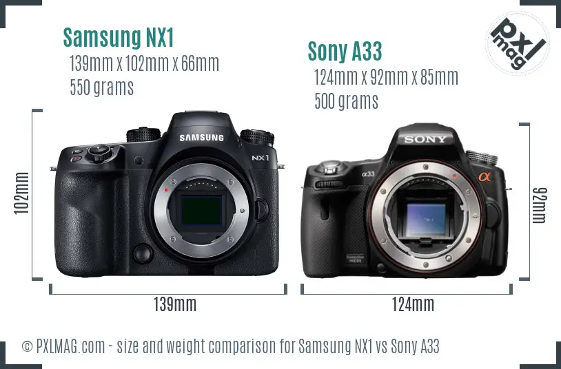 Samsung NX1 vs Sony A33 size comparison